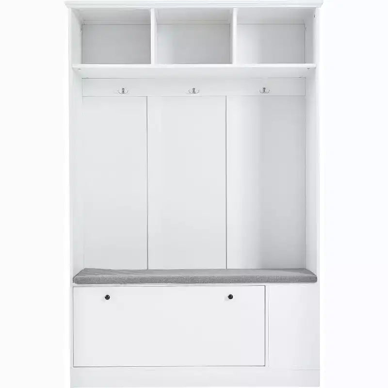Banc d'entrée moderne avec patères, meuble à chaussures, solution d'entrée 5-en-1 avec coussin confortable pour l'organisation de la maison