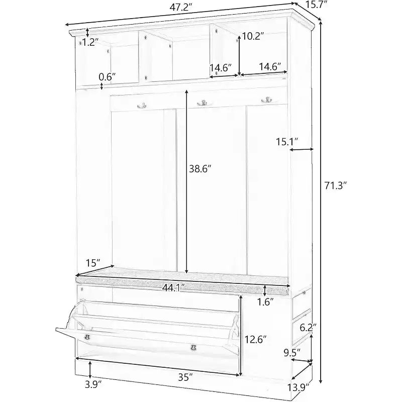 Banc d'entrée moderne avec patères, meuble à chaussures, solution d'entrée 5-en-1 avec coussin confortable pour l'organisation de la maison