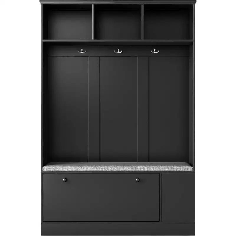 Banc d'entrée moderne avec patères, meuble à chaussures, solution d'entrée 5-en-1 avec coussin confortable pour l'organisation de la maison