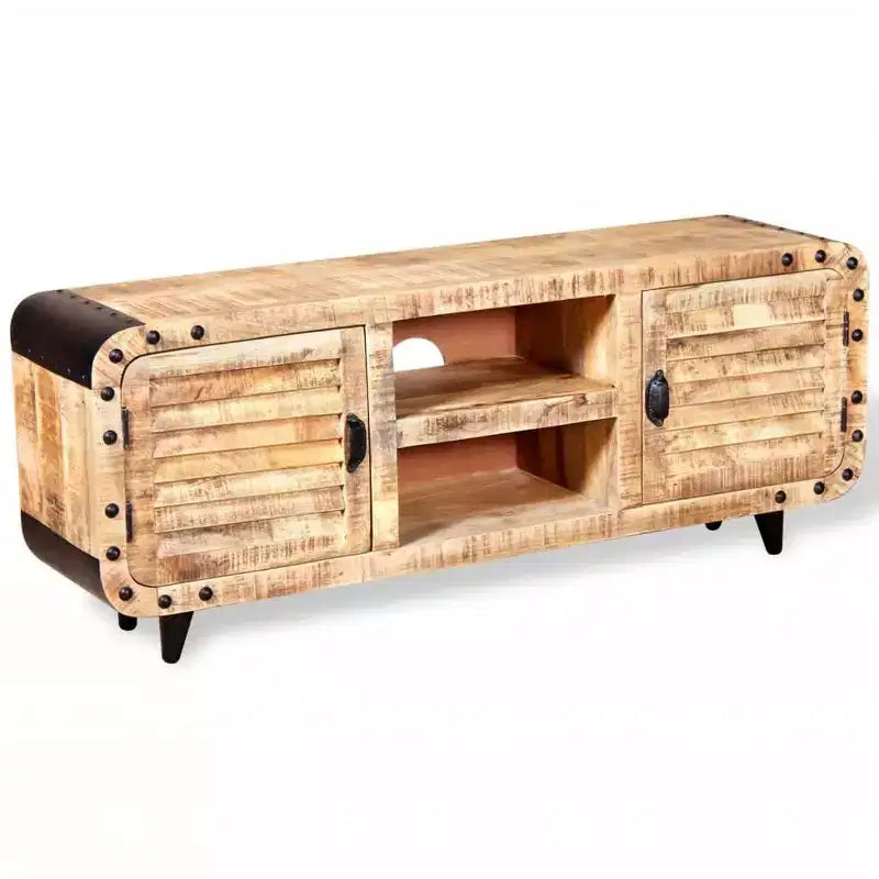 vidaXL Handmade TV Stand in Rough Mango Wood, 47.2x11.8x19.7, Featuring Ample Storage & Distinctive Wood Pattern, Ideal for Various Spaces