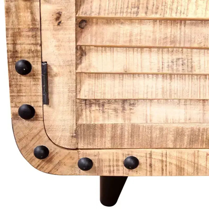 Meuble TV fait main en bois de manguier brut, 120 x 30 x 50 cm, offrant un grand espace de rangement et un motif de bois distinctif, idéal pour divers espaces
