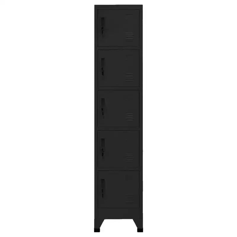 vidaXL Steel Locker Cabinet - Modern, Lockable, Ventilated, with 5 Compartments and Name Tag Holders - Black
