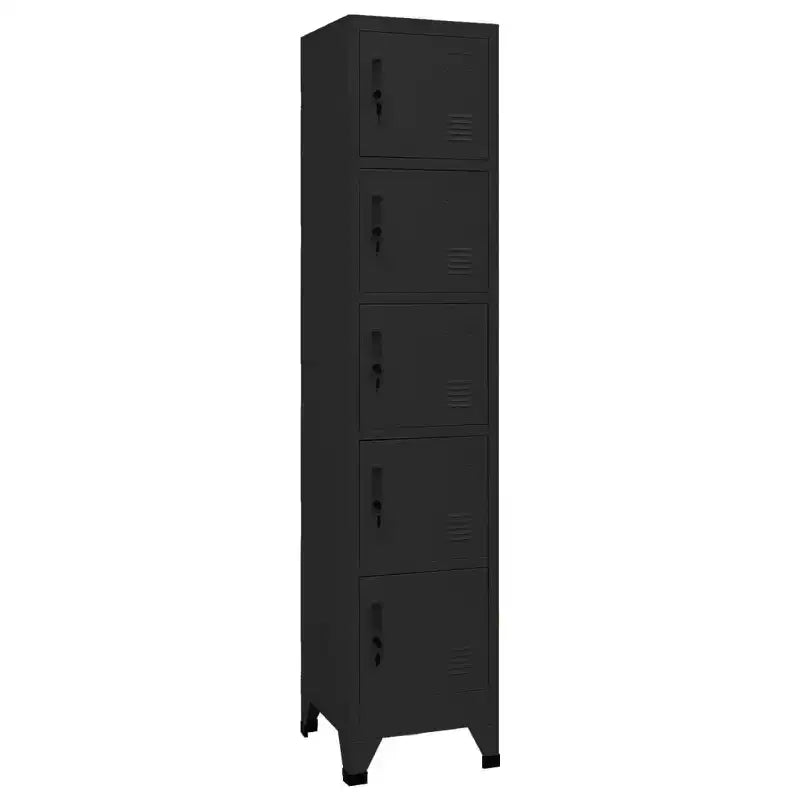 Armoire de rangement métallique – Moderne, verrouillable, ventilée, 5 compartiments et porte-étiquettes – Noir