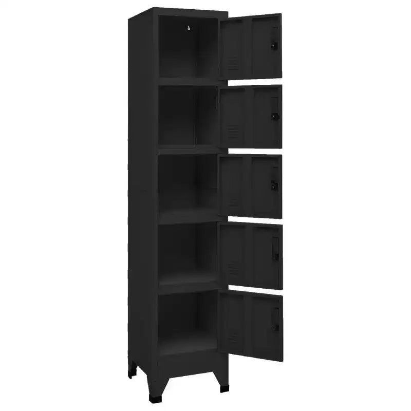 Armoire de rangement métallique – Moderne, verrouillable, ventilée, 5 compartiments et porte-étiquettes – Noir