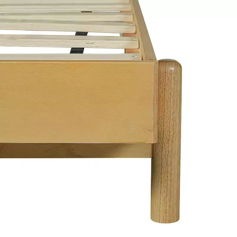 Cadre de lit plateforme en hévéa style Mid-Century avec tête de lit à sangles en similicuir