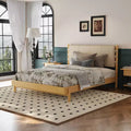 Merax Mid-Century Rubberwood Platform Bed Frame with Faux Leather Strap Headboard