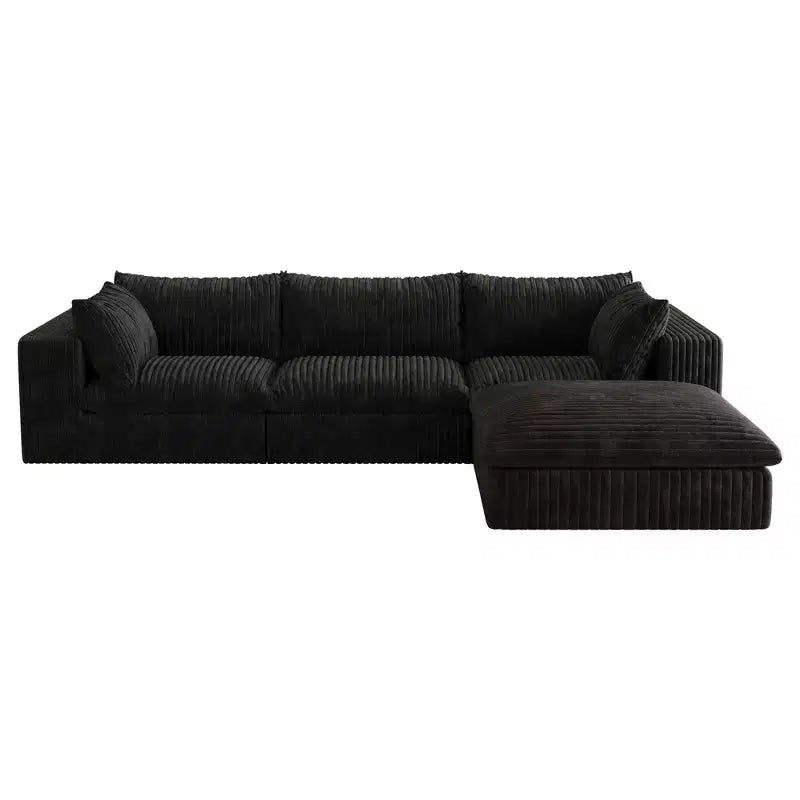 118.2 Canapé Nuage Bleu avec Ottoman, Tissu Velours Côtelé Canapés à Assise Profonde Conception double couche,Coussin Amovible Aucun assemblage