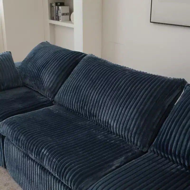 118.2 Canapé Nuage Bleu avec Ottoman, Tissu Velours Côtelé Canapés à Assise Profonde Conception double couche,Coussin Amovible Aucun assemblage
