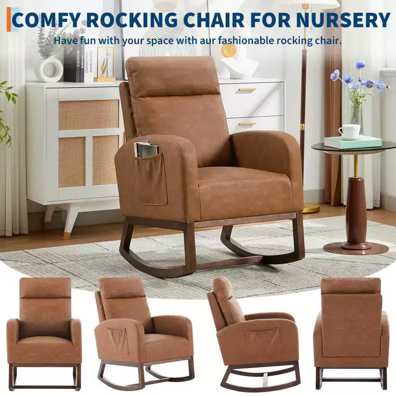 Fauteuils planeurs, Rocking chair moderne, Rocking chair planeur pour chambre de bébé, Fauteuil à bascule d'appoint capitonné à dossier haut avec poches latérales