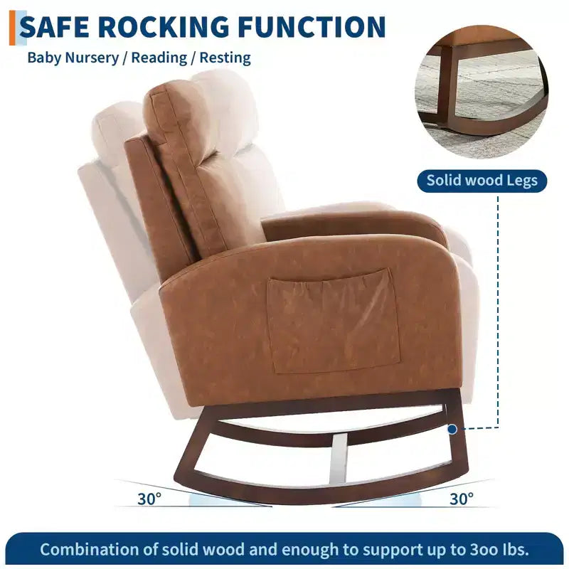 Fauteuils planeurs, Rocking chair moderne, Rocking chair planeur pour chambre de bébé, Fauteuil à bascule d'appoint capitonné à dossier haut avec poches latérales