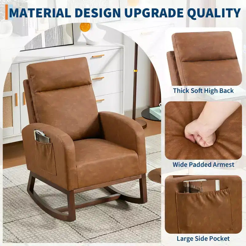 Fauteuils planeurs, Rocking chair moderne, Rocking chair planeur pour chambre de bébé, Fauteuil à bascule d'appoint capitonné à dossier haut avec poches latérales