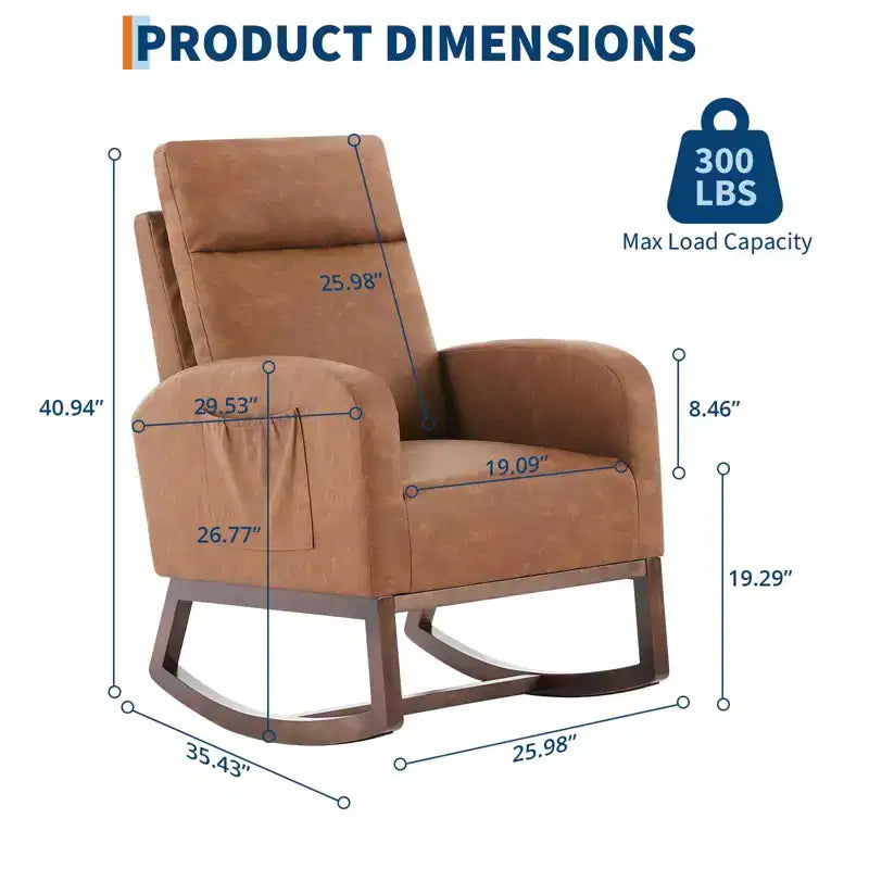 Fauteuils planeurs, Rocking chair moderne, Rocking chair planeur pour chambre de bébé, Fauteuil à bascule d'appoint capitonné à dossier haut avec poches latérales
