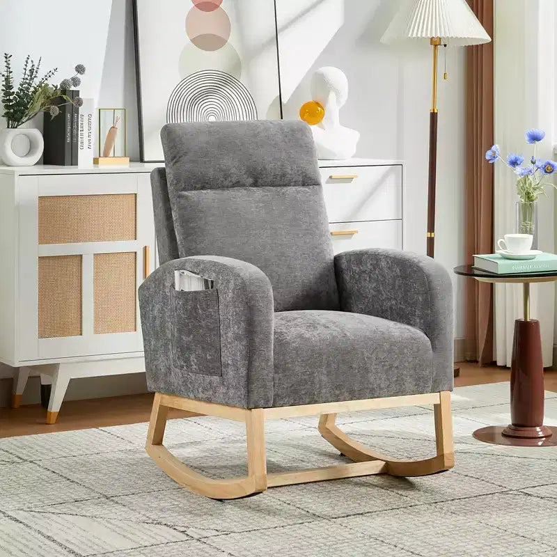 Fauteuils planeurs, Rocking chair moderne, Rocking chair planeur pour chambre de bébé, Fauteuil à bascule d'appoint capitonné à dossier haut avec poches latérales