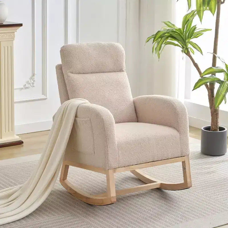Fauteuils planeurs, Rocking chair moderne, Rocking chair planeur pour chambre de bébé, Fauteuil à bascule d'appoint capitonné à dossier haut avec poches latérales