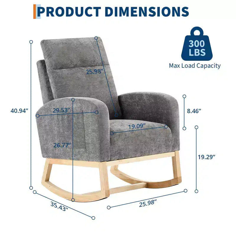 Fauteuils planeurs, Rocking chair moderne, Rocking chair planeur pour chambre de bébé, Fauteuil à bascule d'appoint capitonné à dossier haut avec poches latérales
