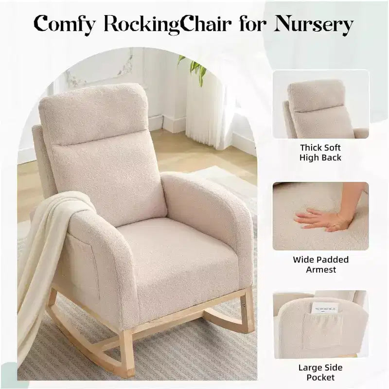 Fauteuils planeurs, Rocking chair moderne, Rocking chair planeur pour chambre de bébé, Fauteuil à bascule d'appoint capitonné à dossier haut avec poches latérales