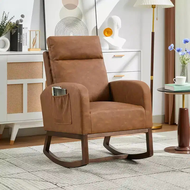 Fauteuils planeurs, Rocking chair moderne, Rocking chair planeur pour chambre de bébé, Fauteuil à bascule d'appoint capitonné à dossier haut avec poches latérales