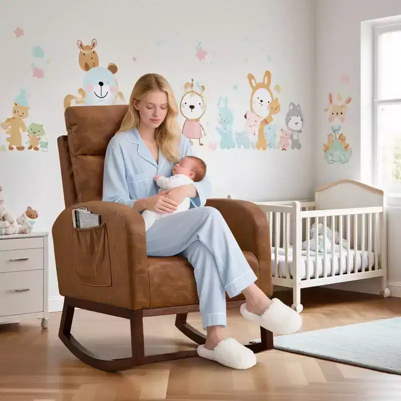 Fauteuils planeurs, Rocking chair moderne, Rocking chair planeur pour chambre de bébé, Fauteuil à bascule d'appoint capitonné à dossier haut avec poches latérales