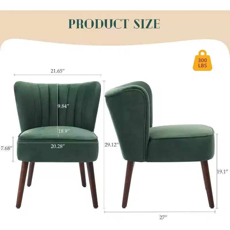 Fauteuil d'appoint en velours, fauteuil de salon moderne avec pieds en bois, fauteuil à oreilles supportant jusqu'à 136 kg, fauteuil de lecture confortable pour chambre, salon, bureau
