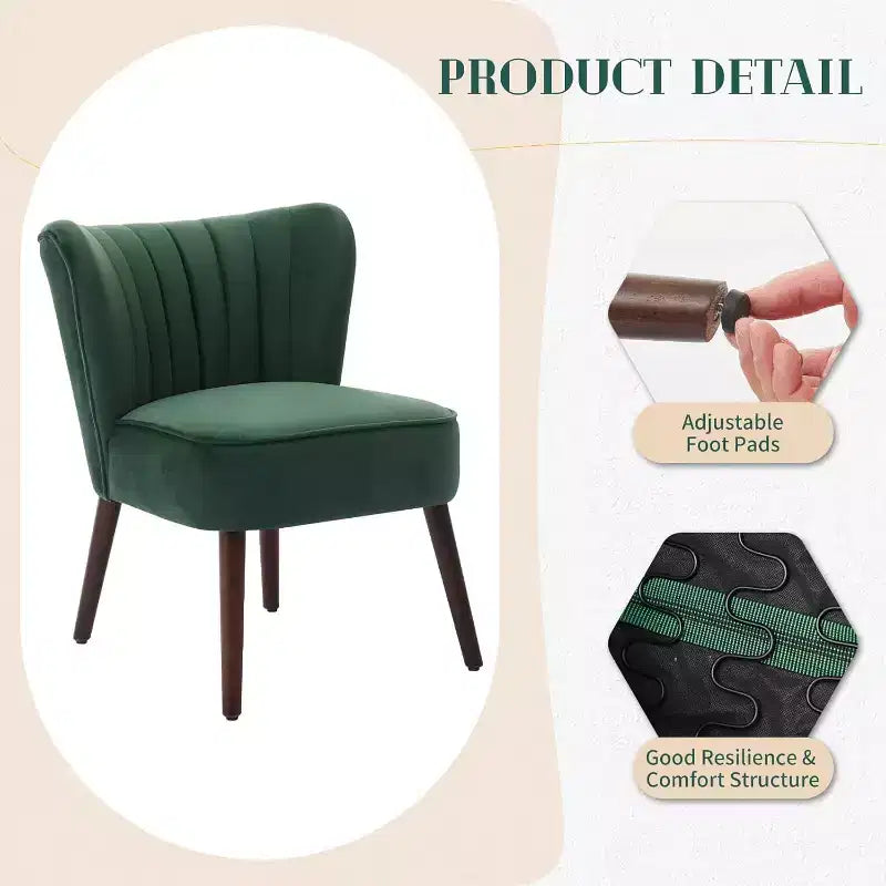 Fauteuil d'appoint en velours, fauteuil de salon moderne avec pieds en bois, fauteuil à oreilles supportant jusqu'à 136 kg, fauteuil de lecture confortable pour chambre, salon, bureau