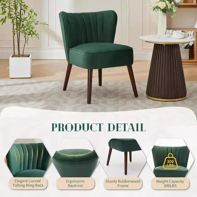Fauteuil d'appoint en velours, fauteuil de salon moderne avec pieds en bois, fauteuil à oreilles supportant jusqu'à 136 kg, fauteuil de lecture confortable pour chambre, salon, bureau
