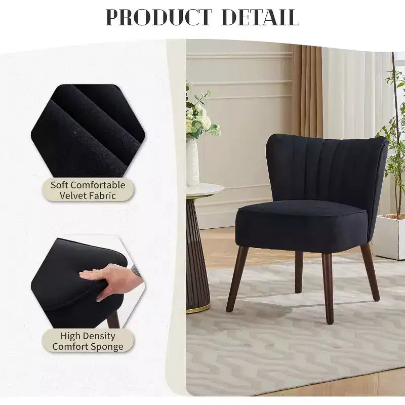 Fauteuil d'appoint en velours, fauteuil de salon moderne avec pieds en bois, fauteuil à oreilles supportant jusqu'à 136 kg, fauteuil de lecture confortable pour chambre, salon, bureau