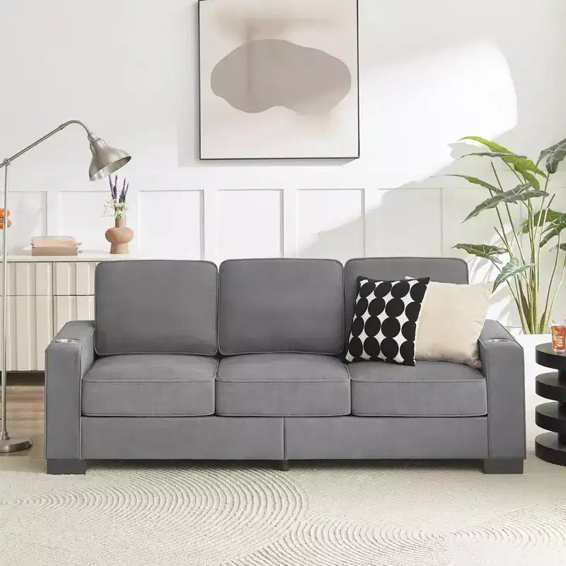 MAYEERTY 83.86 inch Modern Snowfleece Fabric Sofa with 3 Seater for Living Room Bedroom Office Gray