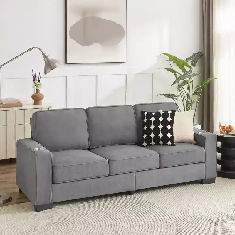 Canapé moderne en tissu "Snowfleece" de 83,86 pouces avec 3 places pour Salon, Chambre, Bureau, Gris