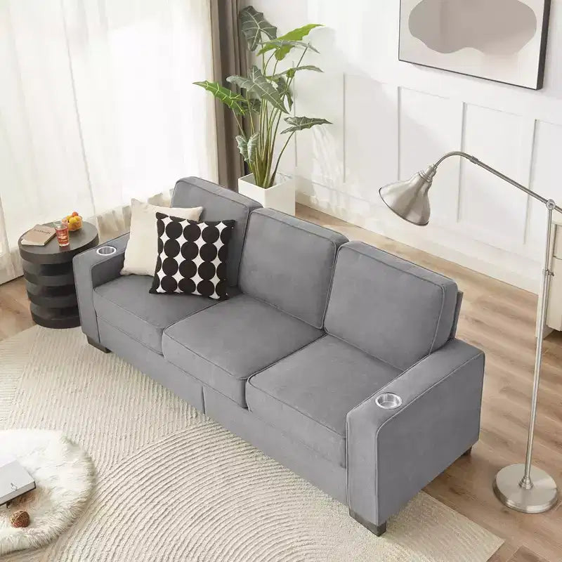 Canapé moderne en tissu "Snowfleece" de 83,86 pouces avec 3 places pour Salon, Chambre, Bureau, Gris