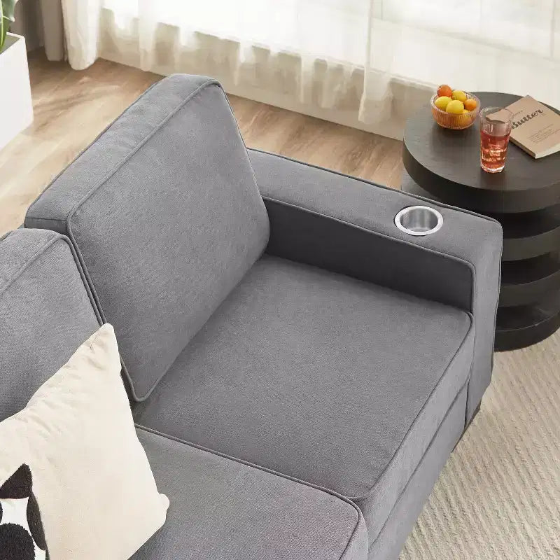 Canapé moderne en tissu "Snowfleece" de 83,86 pouces avec 3 places pour Salon, Chambre, Bureau, Gris