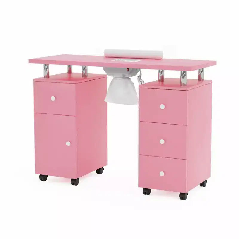 Table de manucure de 42,5 po en MDF blanc avec 3 tiroirs, rangement, portes et collecteur de poussière électrique