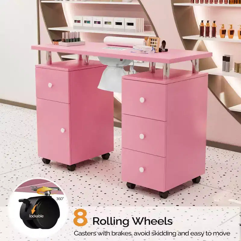 Table de manucure de 42,5 po en MDF blanc avec 3 tiroirs, rangement, portes et collecteur de poussière électrique
