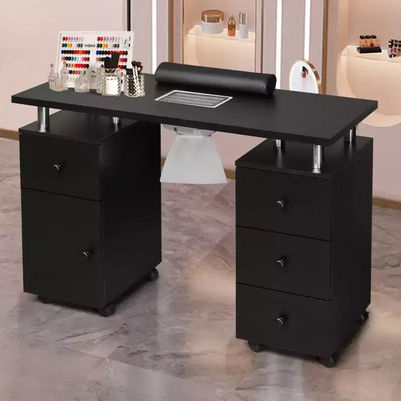 Table de manucure de 42,5 po en MDF blanc avec 3 tiroirs, rangement, portes et collecteur de poussière électrique