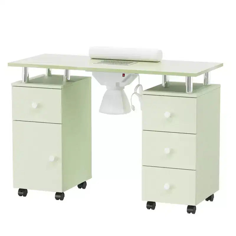 Table de manucure de 42,5 po en MDF blanc avec 3 tiroirs, rangement, portes et collecteur de poussière électrique