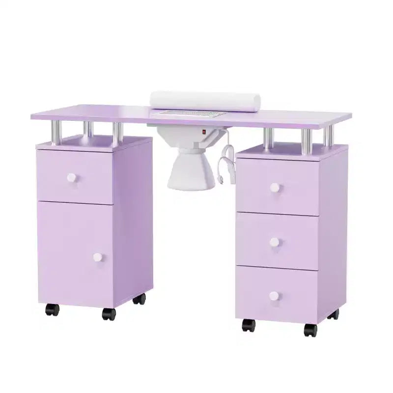 Table de manucure de 42,5 po en MDF blanc avec 3 tiroirs, rangement, portes et collecteur de poussière électrique