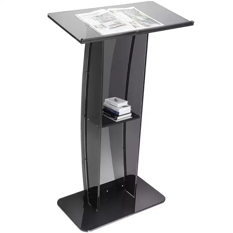 VEVOR Acrylic Podium, 47 Acrylic Podium Stand with Wide Reading Surface & Storage Shelf, Floor-standing Clear Pulpits Acrylic, Black