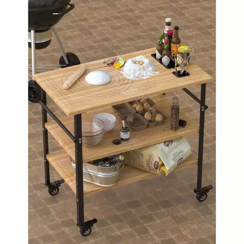 Bamboo Kitchen Storage Cart, 3-Tier Storage Rolling Trolley, Mobile Utility Trolley with Universal Silent Wheels, Suitable for Home Kitchens