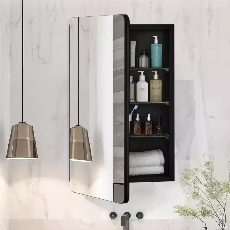 Armoire à pharmacie, 16 x 24 pouces, armoire murale de salle de bain à cadre en aluminium, étagères réglables à 2 niveaux, noire