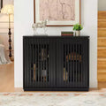 MAYEERTY Mid Century Modern Fluted Hollowed Out Sideboard Cabinet with 2 Outlet Holes for Entryway Hallway Black