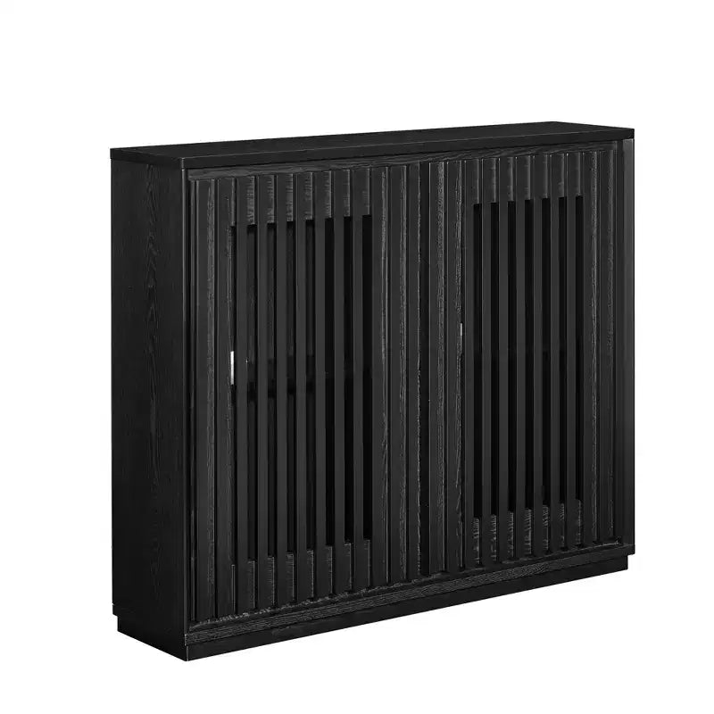 Buffet moderne du milieu du siècle évidé et cannelé avec 2 trous de sortie pour le couloir de l'entrée Noir