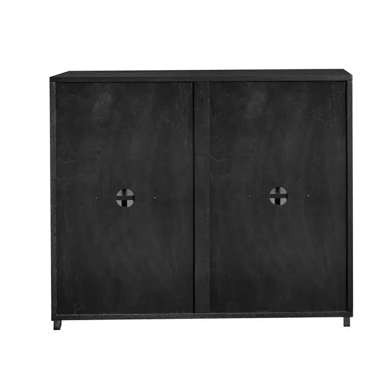Buffet moderne du milieu du siècle évidé et cannelé avec 2 trous de sortie pour le couloir de l'entrée Noir