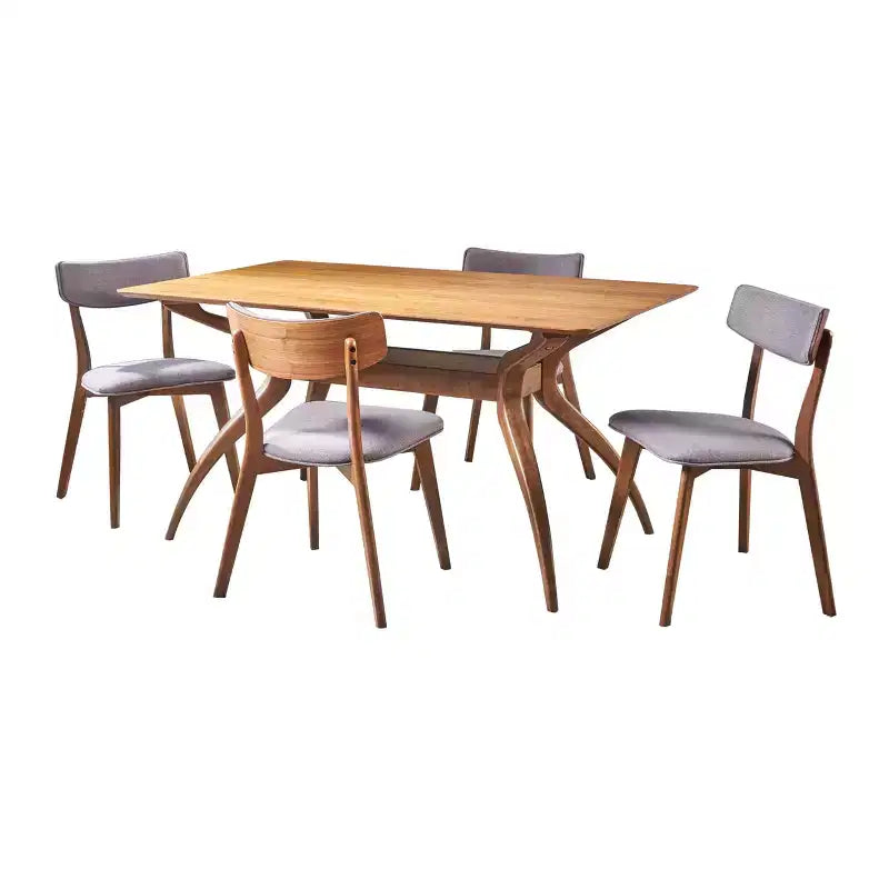 Ensemble de salle à manger 5 pièces en bois et tissu, style Mid-Century Modern