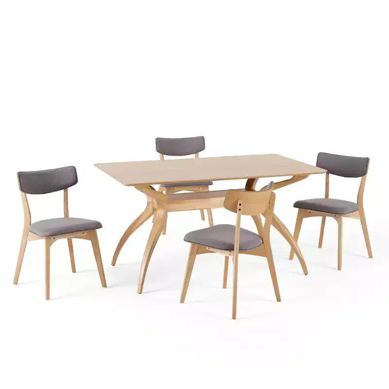 Ensemble de salle à manger 5 pièces en bois et tissu, style Mid-Century Modern
