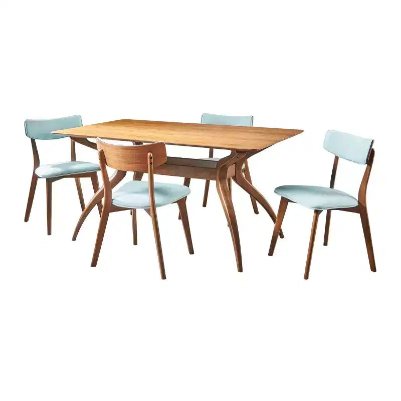 Ensemble de salle à manger 5 pièces en bois et tissu, style Mid-Century Modern