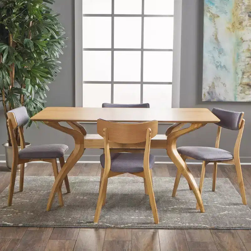 GDFStudio Megann Mid-Century Modern Wood Fabric Upholstered 5 Piece Dining Set