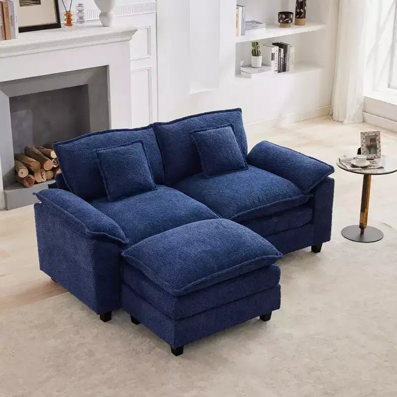Canapé d'angle 3 places en tissu chenille de 190 cm avec pouf