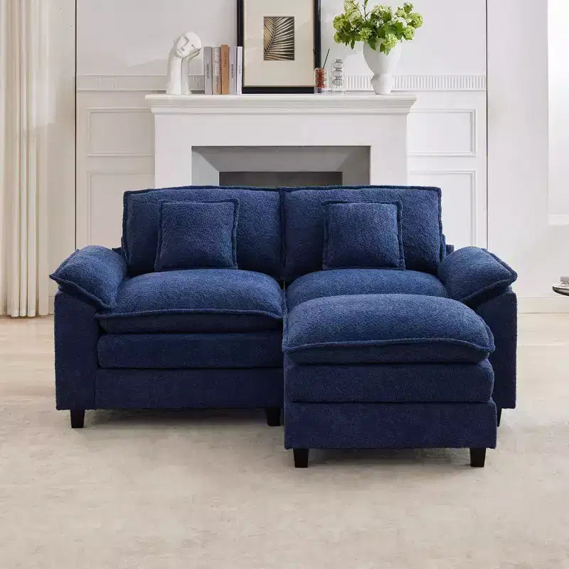 Canapé d'angle 3 places en tissu chenille de 190 cm avec pouf
