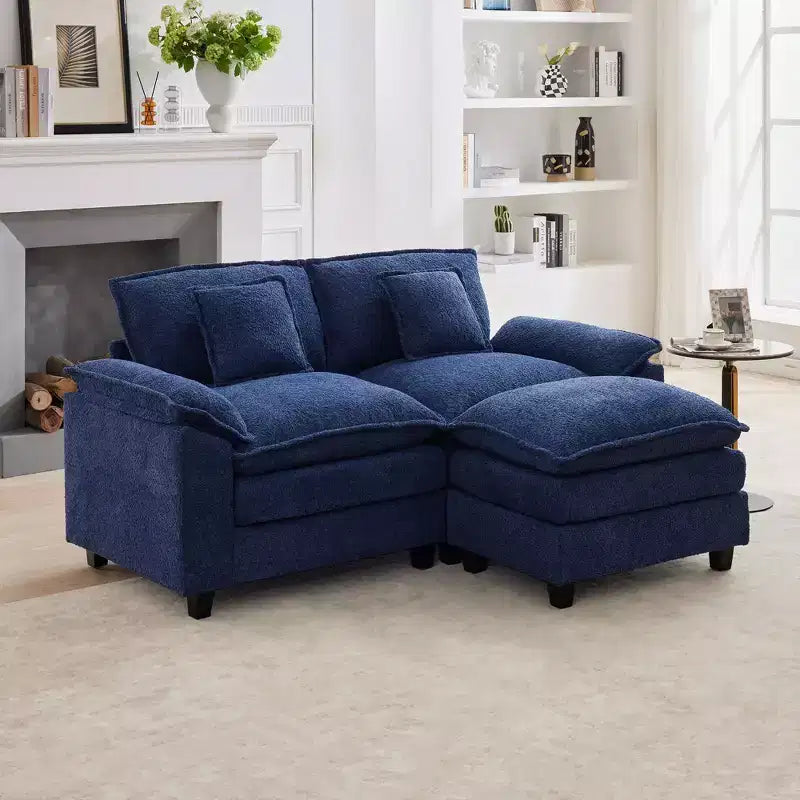 Canapé d'angle 3 places en tissu chenille de 190 cm avec pouf