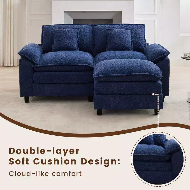 Canapé d'angle 3 places en tissu chenille de 190 cm avec pouf