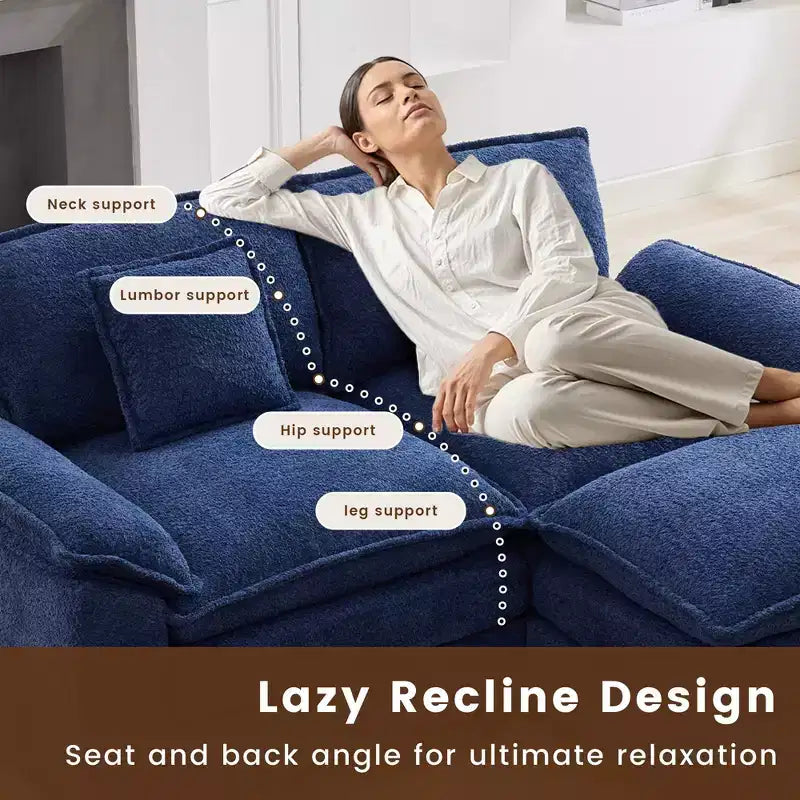 Canapé d'angle 3 places en tissu chenille de 190 cm avec pouf